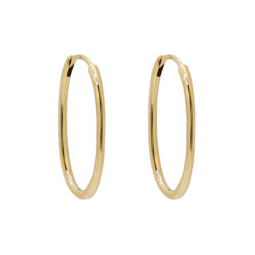 Hinged Solid Oval Hoop Earrings, .90  Inch, 14 Yellow Gold