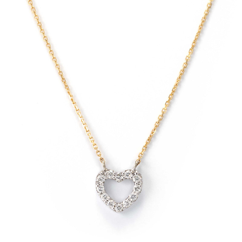 Kid's Small Diamond Heart Necklace, 14K White Gold