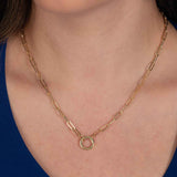 Paperclip Necklace with Round Lock, 18 Inches, 14K Yellow Gold