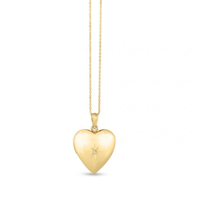 Heart Shape Locket with Diamond Accent, 14K Yellow Gold