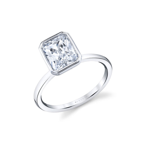 Mounting for Emerald Cut Diamond Engagement Ring, Platinum