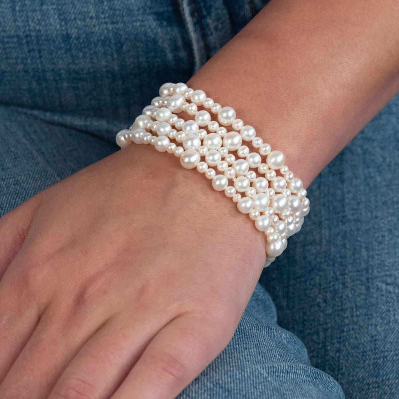 White Freshwater Cultured Pearl Bracelet, Set of 5