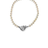 Freshwater Pearl Bracelet, With Heart Clasp, 14K White Gold