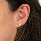 Triple Pearl and Diamond Stud Earrings, 14K White Gold
