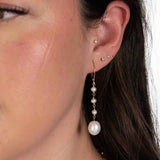 White Cultured Pearl Dangle Earrings, 14K Yellow Gold