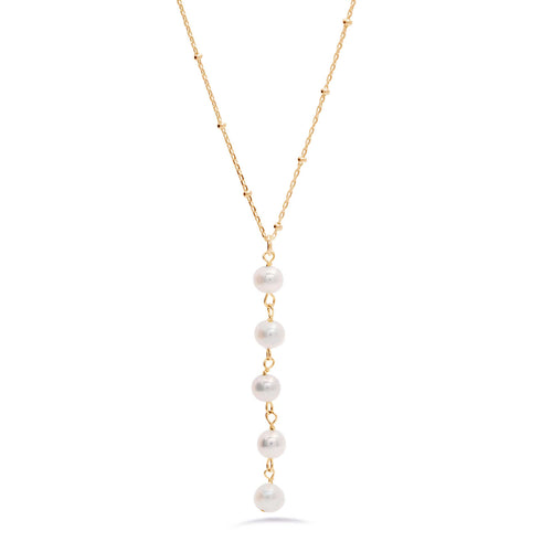 Freshwater Cultured Pearls Y Style Necklace, Gold Plated