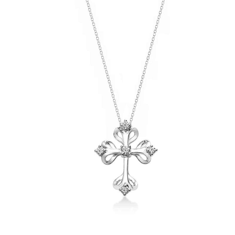 Gothic Diamond Cross Pendant, 14K White Gold
