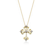 Gothic Diamond Cross Pendant, 14K Yellow Gold