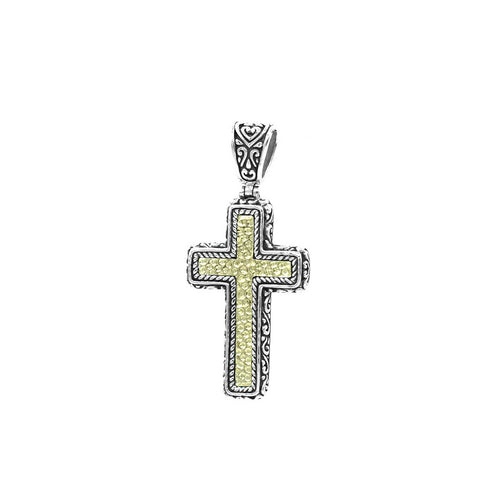 Bali Cross Pendant, Sterling Silver and 18K Gold