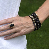 Black Agate and Gold Filled Beads, 4MM, Stretch Bracelets, Set of 8
