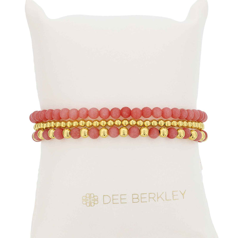 Pink Quartz and Gold Filled Beads, 3-4MM, Stretch Bracelets, Set of 3