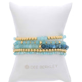 Colors of the Sea and Gold Filled Beads, Stretch Bracelets, Set of 5