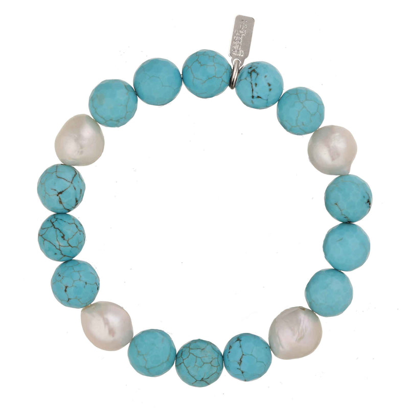 Turquoise and White Baroque Pearls Stretch Barcelet