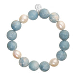 Smooth Larimar Bead and Small White Baroque Cultured Pearl Stretch Bracelet