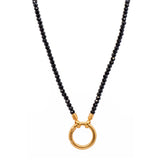 Black Spinel Bead Necklace with Ring Clasp, 24 Karat Vermeil