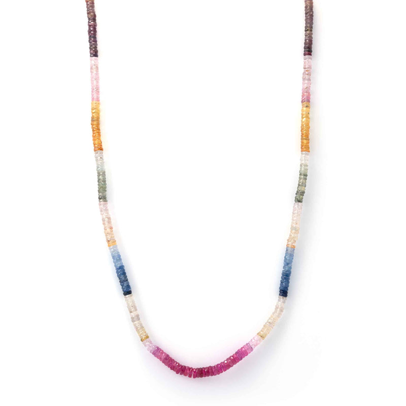 Multi Color Sapphire Bead Necklace, 17 Inches, 14K Yellow Gold
