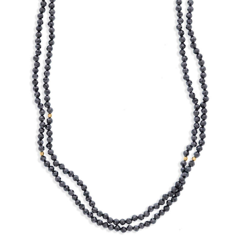Black Cubic Zirconia and Gold Filled Beads Necklace, 40 Inches
