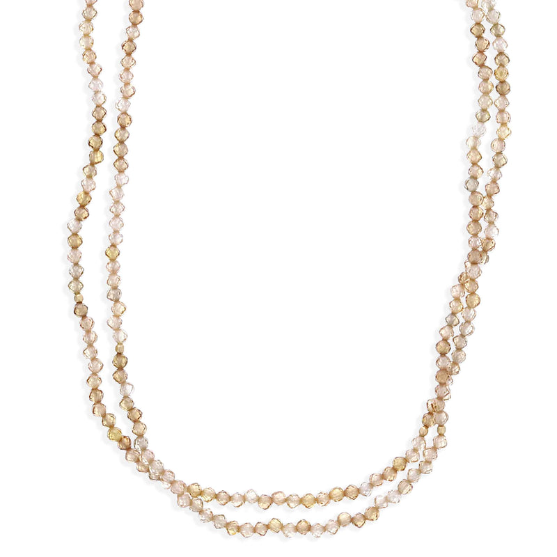 Peach Cubic Zirconia and Gold Filled Beads Necklace, 40 Inches