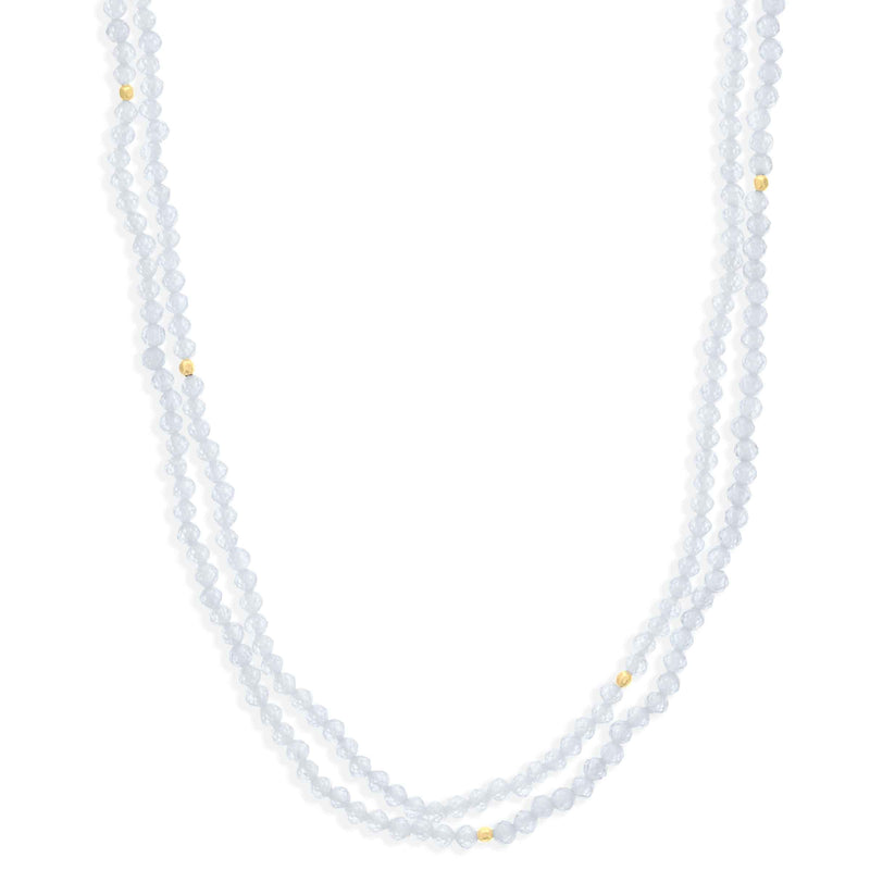 White Cubic Zirconia and Gold Filled Beads Necklace, 40 Inches