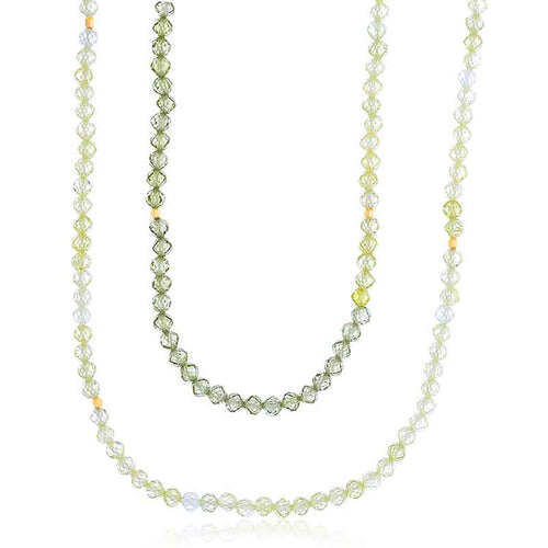 Yellow and Green Cubic Zirconia and Gold Filled Beads Necklace, 40 Inches