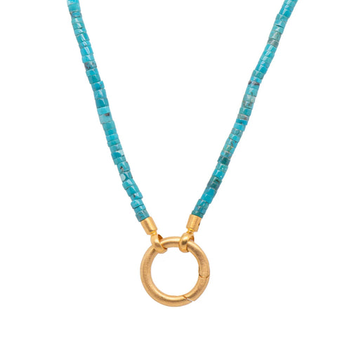 Turquoise Bead Necklace with Ring Clasp, 24 Karat Vermeil