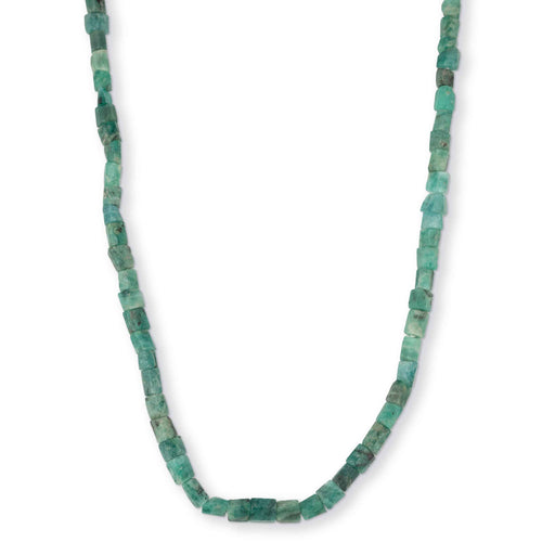 Raw Emerald Bead Necklace, 16 Inches, 14K Yellow Gold