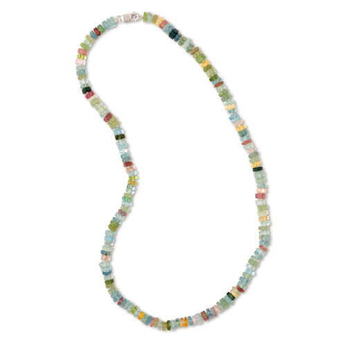 Multicolor Tourmaline Bead Necklace, 19 Inches, 14K White Gold