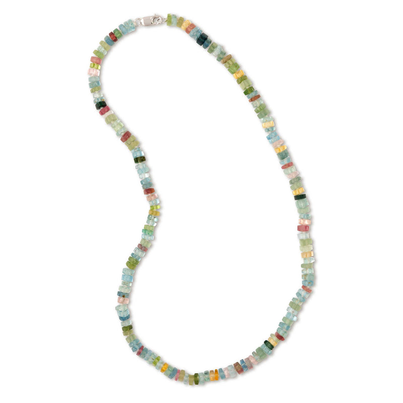 Multicolor Tourmaline Bead Necklace, 19 Inches, 14K White Gold