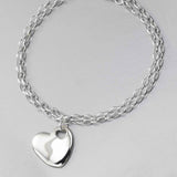 Heart Charm Bracelet with Double Rolo Link Chain, Sterling Silver, 7.5 Inches