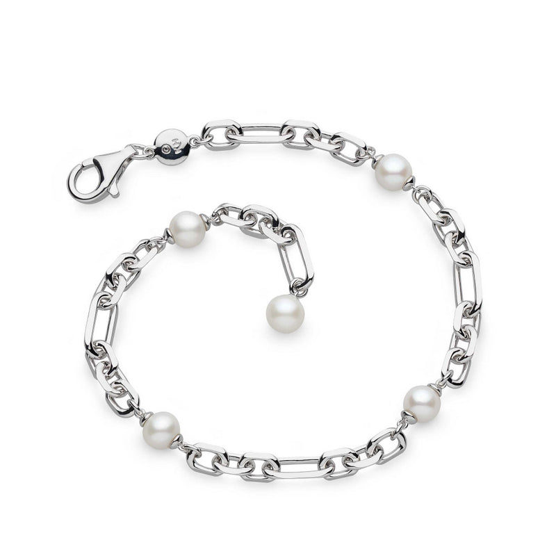 Freshwater Pearl Figaro Chain Link Bracelet, Sterling Silver
