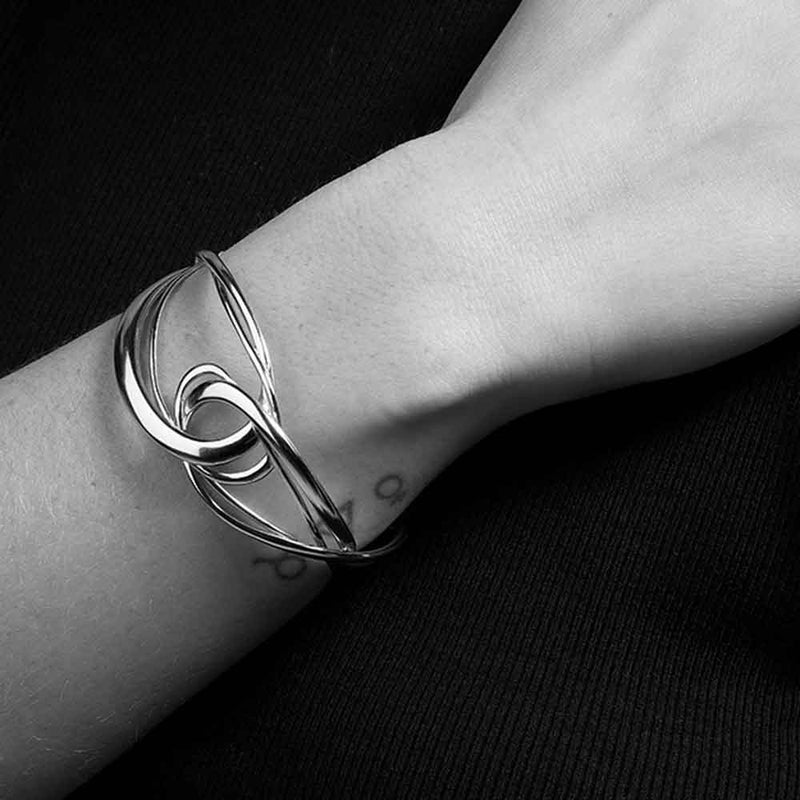Curved Open Cuff Bracelet, Sterling Silver