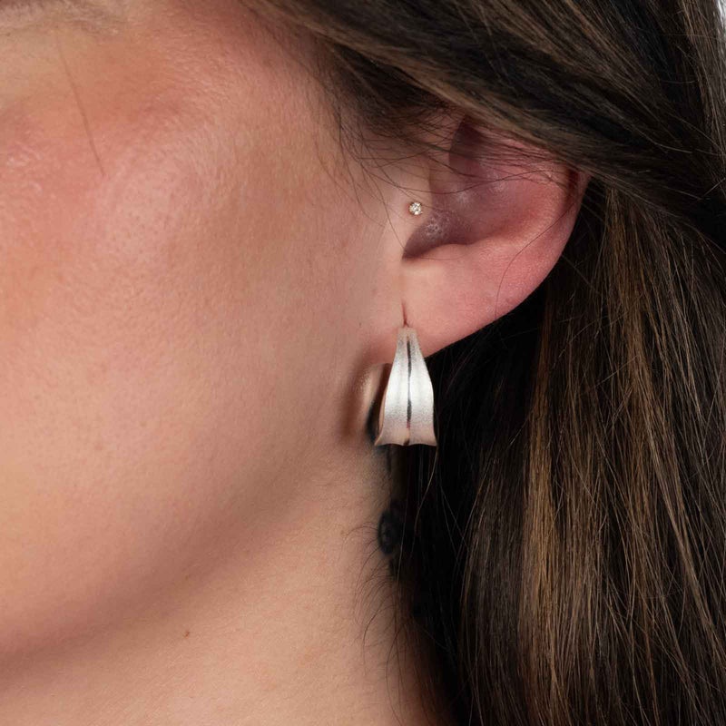 Small Leaf Hoop Earrings, Sterling Silver