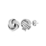 Rope Textured Knot Earrings, Sterling Silver