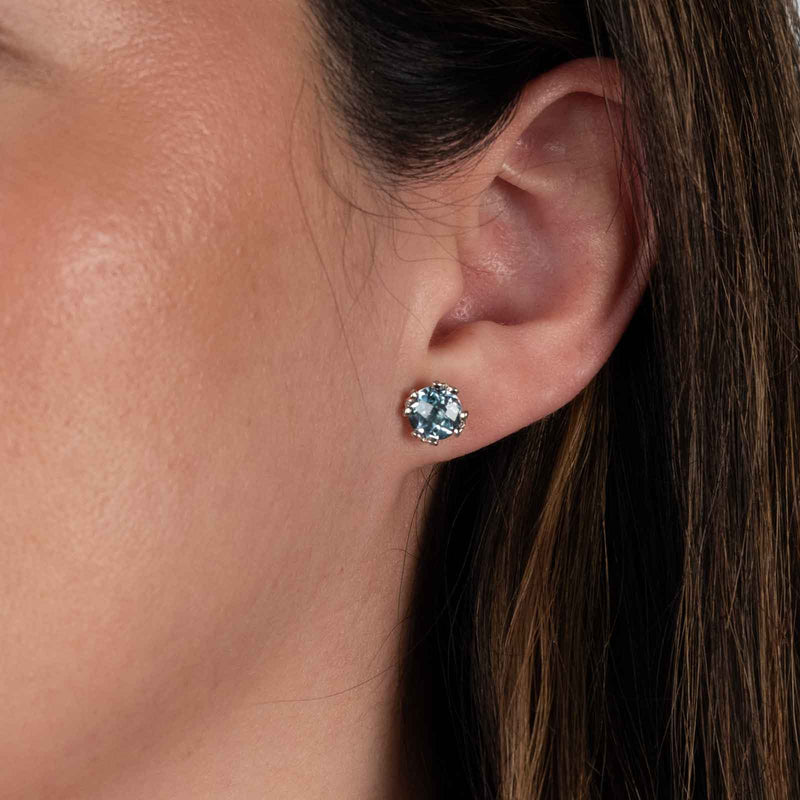 Round Blue Sapphire Stud Earrings, Sterling Silver