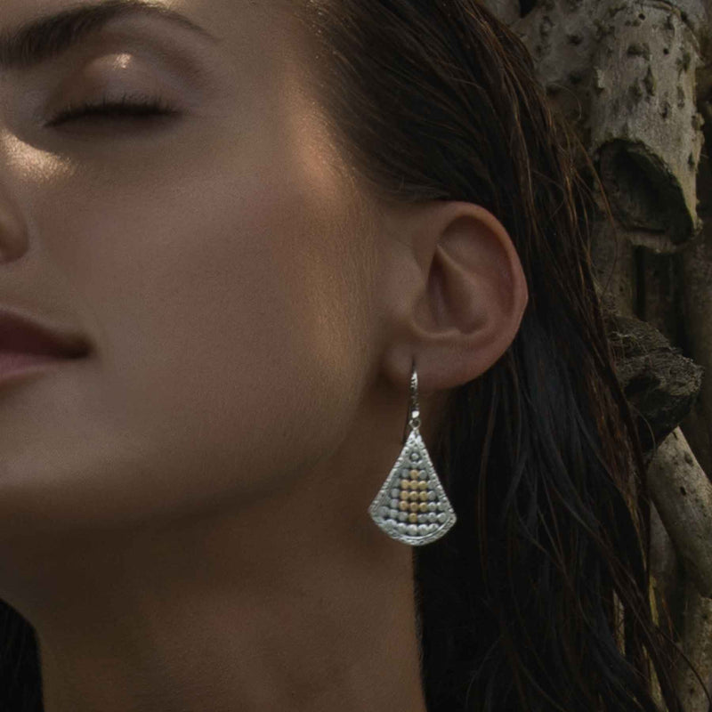 Fan Shape Design Dangle Earrings, Sterling Silver