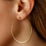 Flat Hammered Hoop Earrings, 1.50 Inches, Sterling Silver