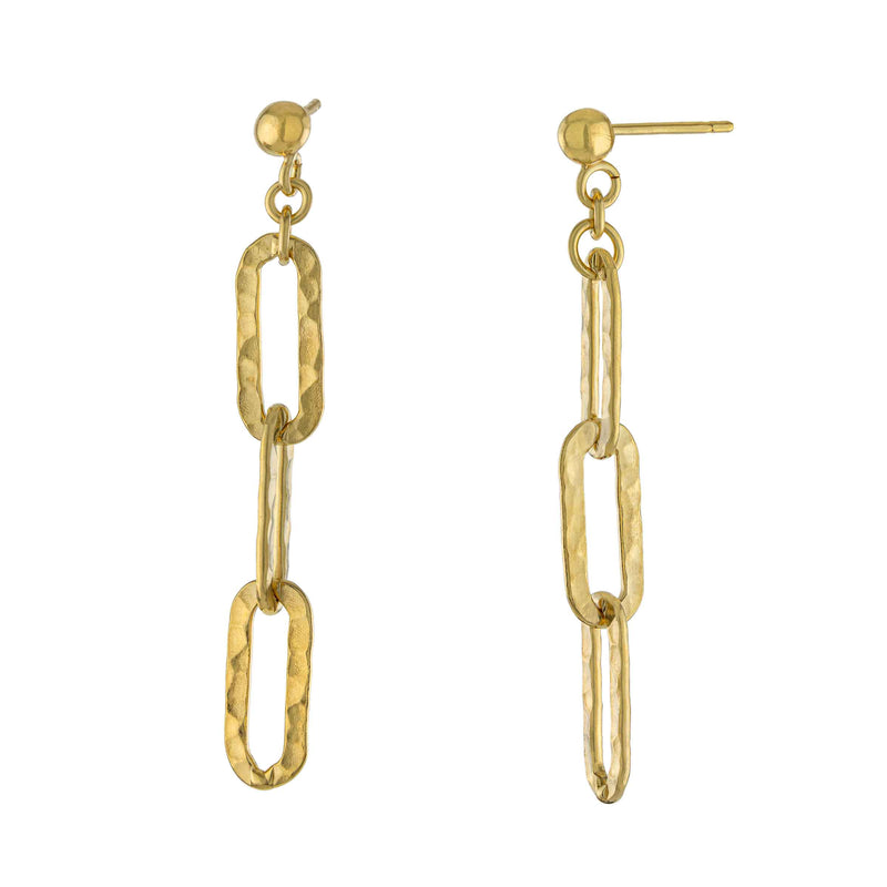 Hammered Links Dangle Earrings, Gold Plated