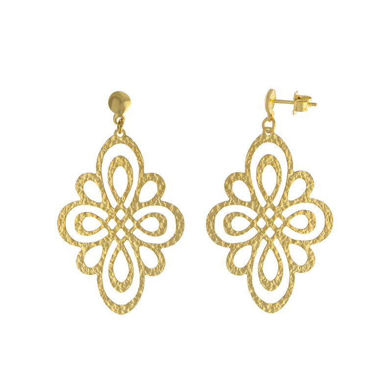 Hammered Filigree Dangle Earrings, Gold Plated