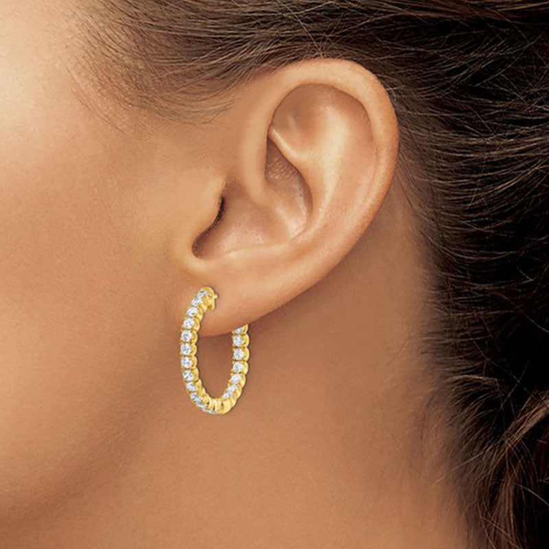 Inside Out CZ Hoop Earrings, 1 Inch, Gold Plated