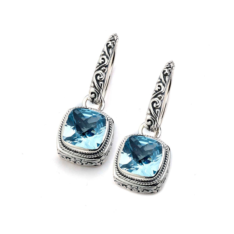 Blue Topaz Bali Design Earrings, Sterling Silver