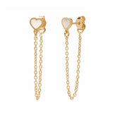Heart Studs with Chain Loop Dangle Earrings, 14 Karat Vermeil