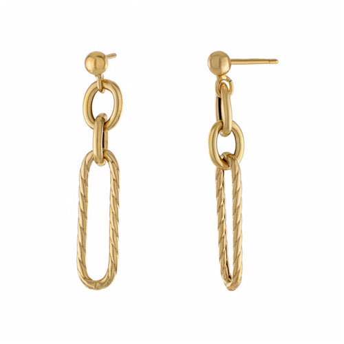 Triple Link Dangle Earrings, Gold Plated