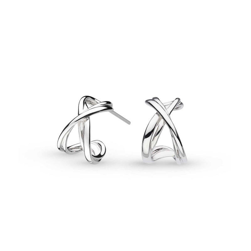 'X' Design Hoop Earrings, Sterling Silver