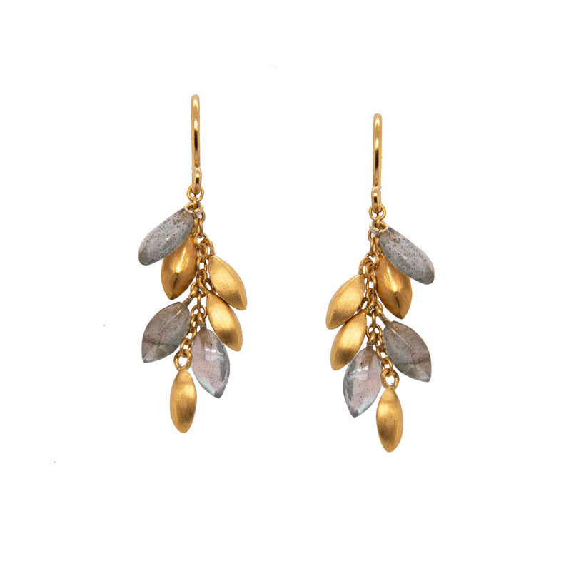 Labradorite and Gold Bead Dangle Earrings, 24 Karat Vermeil