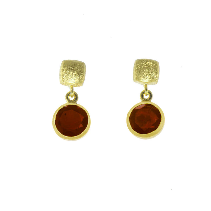 Garnet Bezel Set Drop Earrings, 24 Karat Vermeil