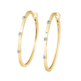 White Sapphire Hoop Earrings, 2 Inches, Gold Plated