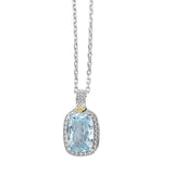 Blue Topaz Pendant with Bead Detail, Sterling Silver and 18K Gold