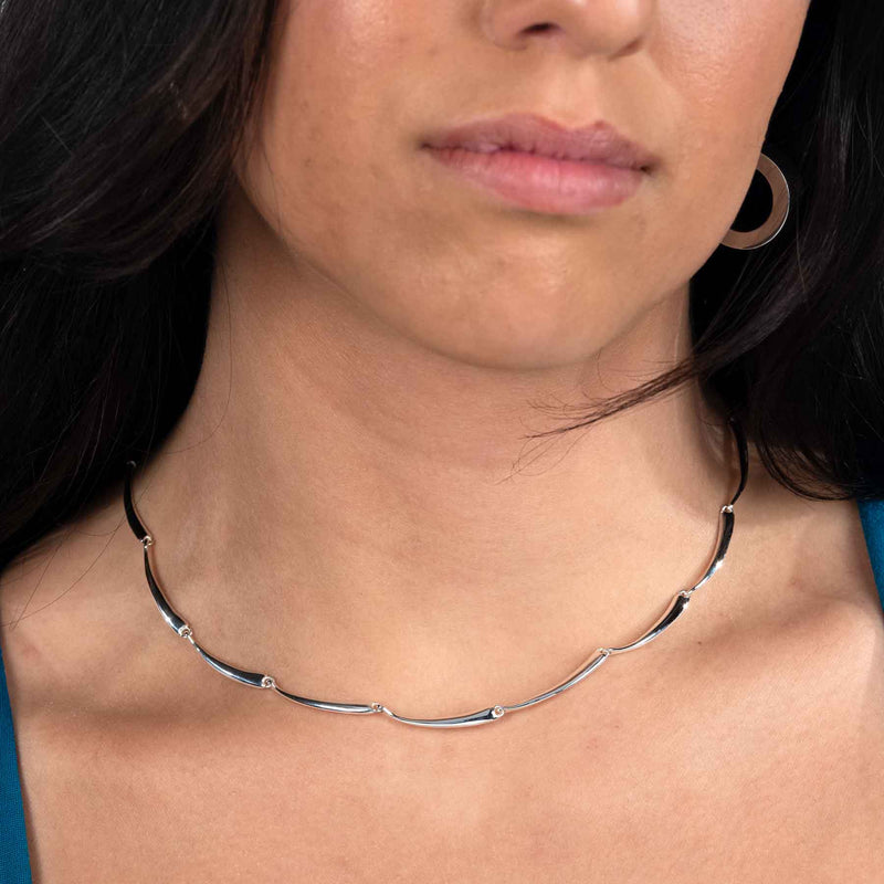 Curved Link Necklace, Sterling Silver