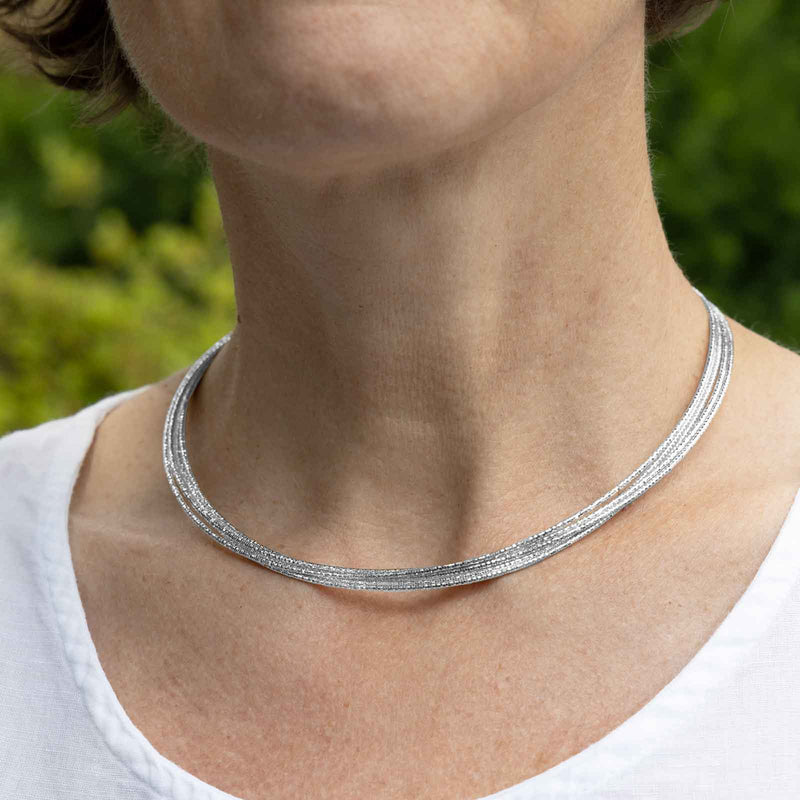 Five Strand Wire Necklace, Sterling Silver with Platinum Plating | Silver Jewelry Stores Long Island