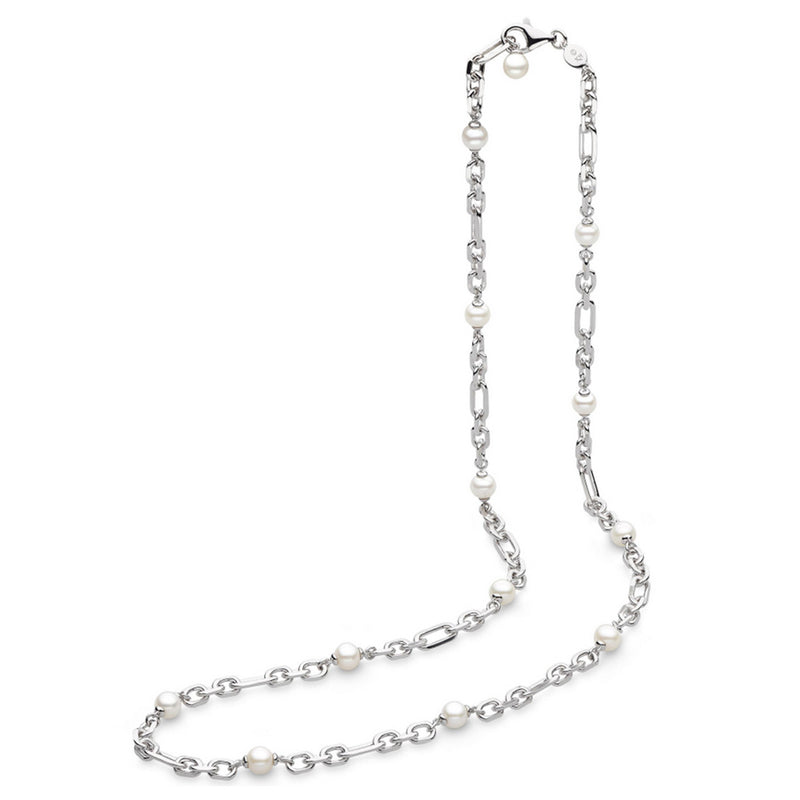 Freshwater Pearl Figaro Chain Link Necklace, Sterling Silver
